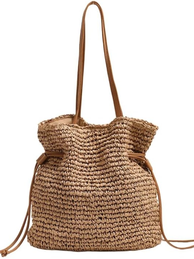 Women's Straw Woven Beach Tote Bags Boho Crochet Summer Trendy Shoulder Bags Lar